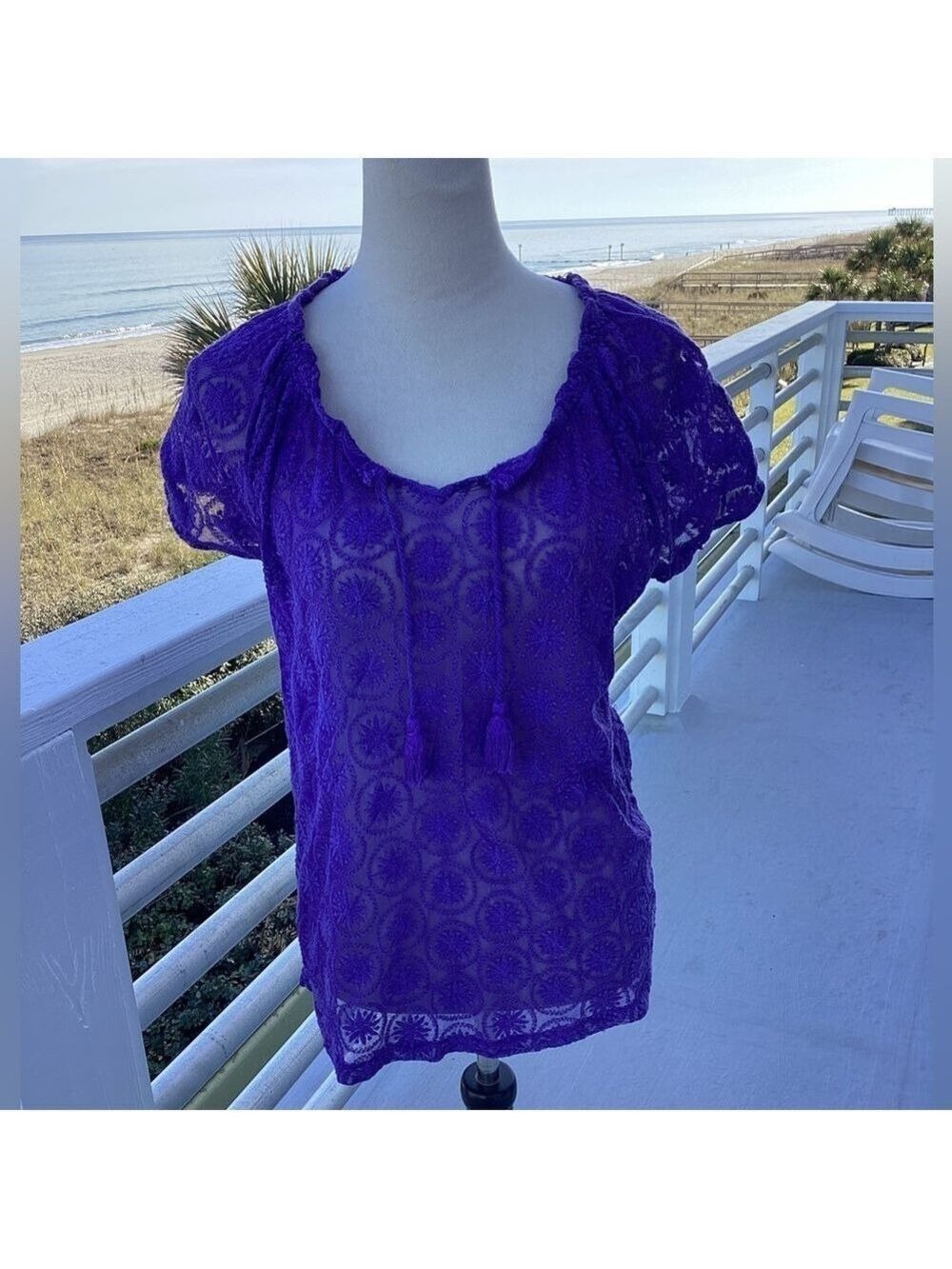 Purple Chico’s embroidered semi-sheer top - Picture 5 of 9